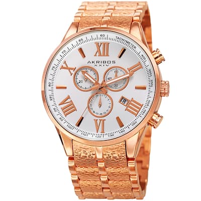 Akribos XXIV Men's Swiss Quartz Chronograph Multifunction Stainless Steel Rose-Tone Bracelet Watch