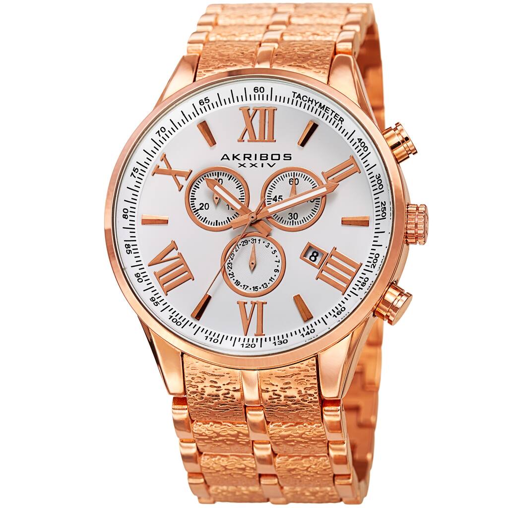 Akribos XXIV Men's Swiss Quartz Chronograph Multifunction Stainless Steel Rose-Tone Bracelet Watch