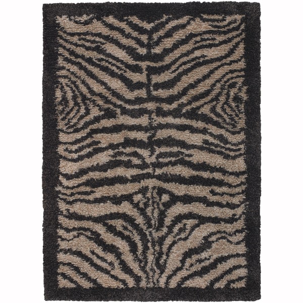 Artist's Loom Hand-Woven Contemporary Animal Pattern Shag Rug  (5'x7'6