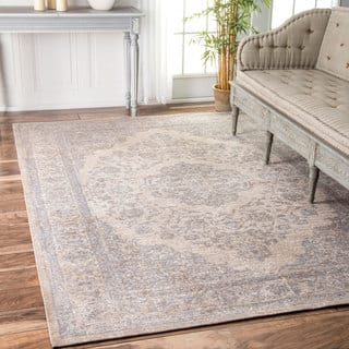 slide 1 of 1, nuLOOM Traditional Medallion Border Grey Rug (6' x 9')