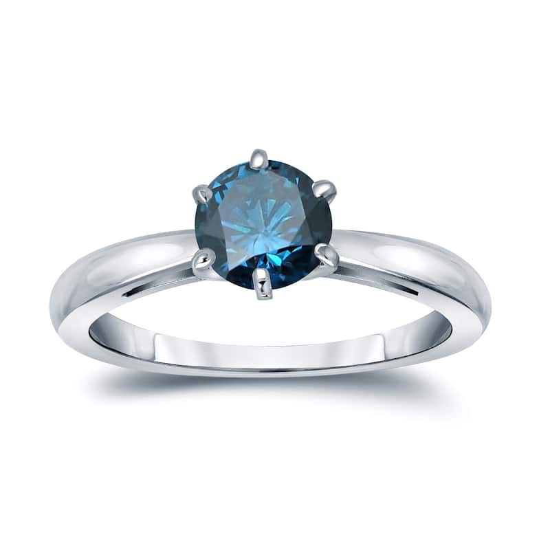 Auriya 1ctw Round Solitaire Blue Diamond Ring 14k Gold 6 Prong (SI2-SI3) - 4 - White