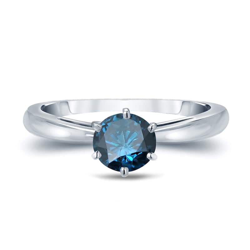 Auriya 1ctw Round Solitaire Blue Diamond Ring 14k Gold 6 Prong (SI2-SI3)