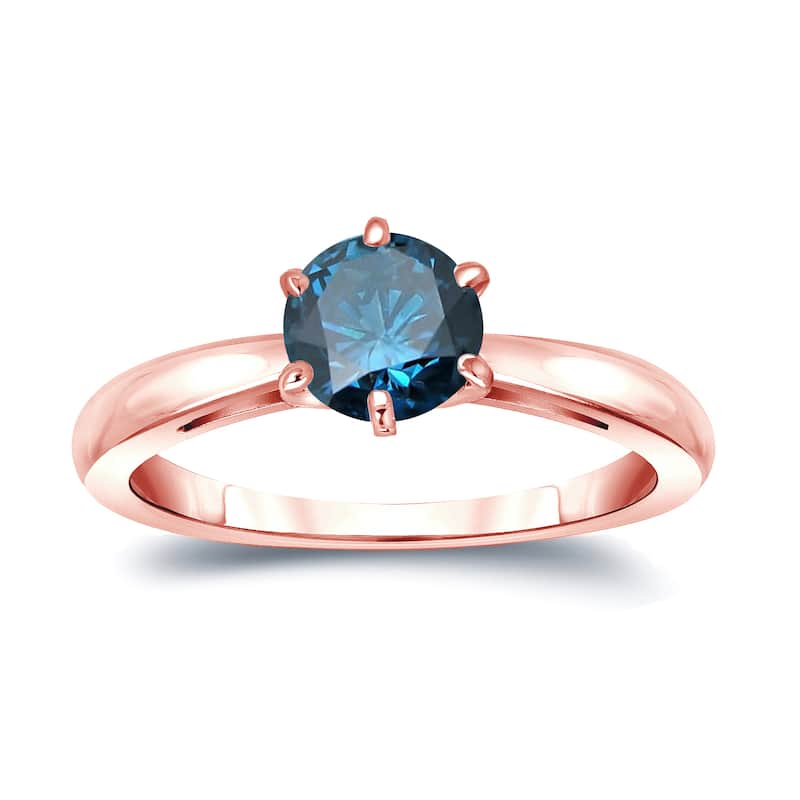 Auriya 1ctw Round Solitaire Blue Diamond Ring 14k Gold 6 Prong (SI2-SI3) - 4 - Rose