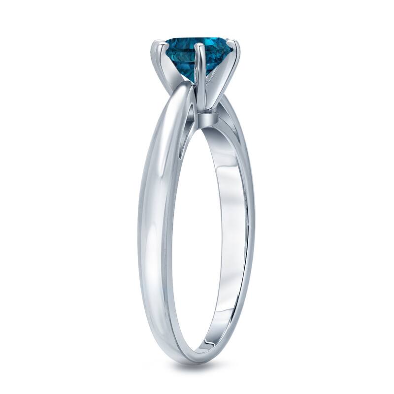 Auriya 1ctw Round Solitaire Blue Diamond Ring 14k Gold 6 Prong (SI2-SI3)