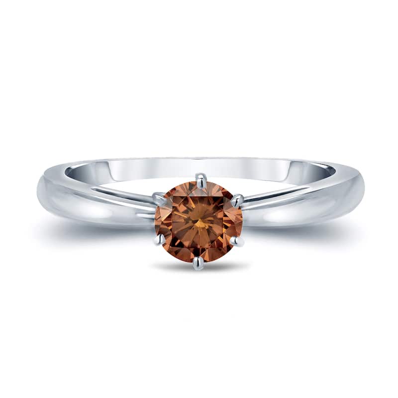 Auriya 1/4ctw 6 Prong Round Solitaire Brown Diamond Ring 14k Gold