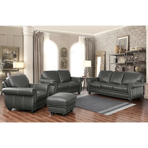 Living Room Furniture Sets Online At Our Best Abbyson Kidy Grey Top Grain Leather 4 Piece Living Room Set