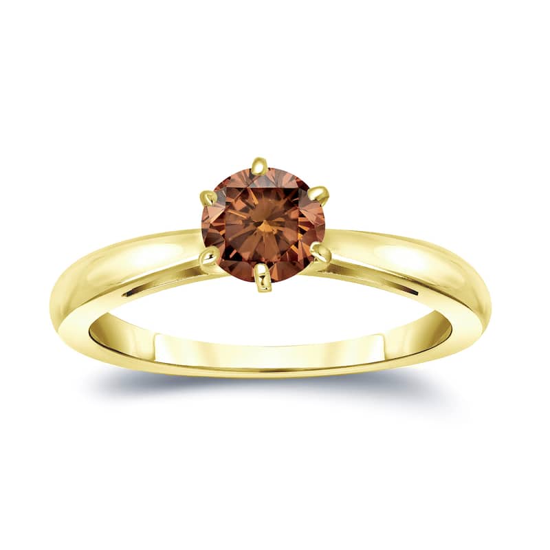 Auriya 1/3ctw 6 Prong Round Solitaire Brown Diamond Ring 14k Gold (SI1-SI2)