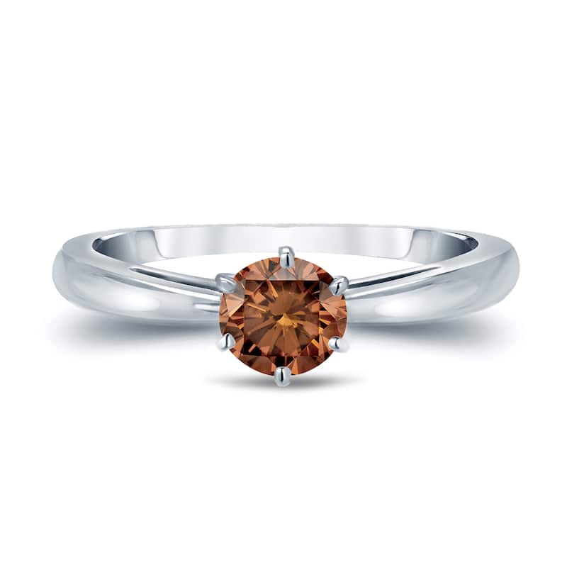 Auriya 1/3ctw 6 Prong Round Solitaire Brown Diamond Ring 14k Gold (SI1-SI2)