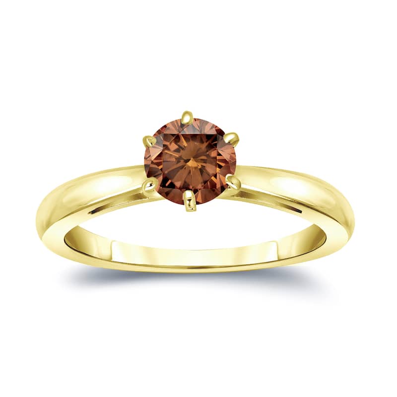 Auriya 1/2ctw 6 Prong Round Solitaire Brown Diamond Ring 14k Gold