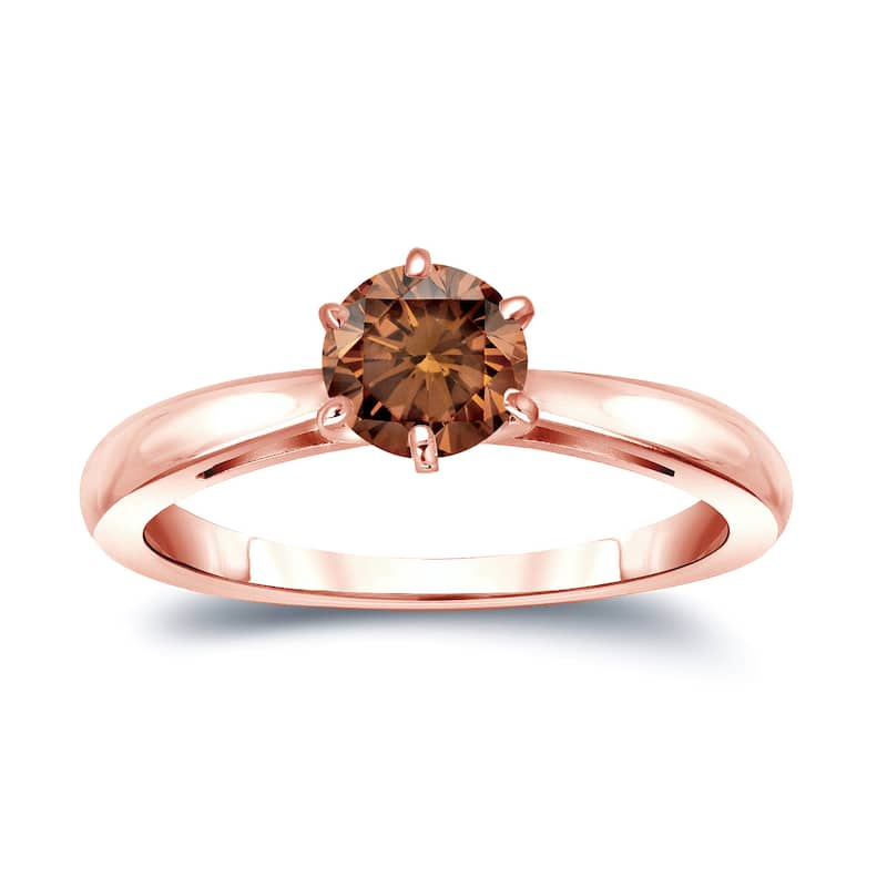 Auriya 1/2ctw 6 Prong Round Solitaire Brown Diamond Ring 14k Gold