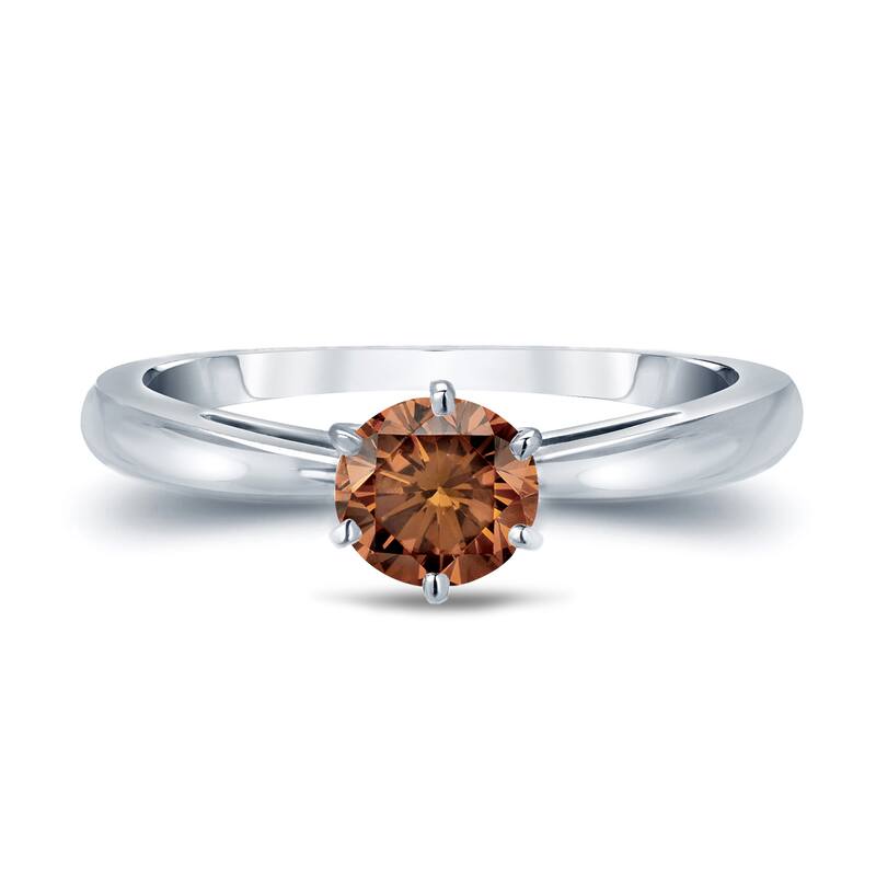 Auriya 1/2ctw 6 Prong Round Solitaire Brown Diamond Ring 14k Gold
