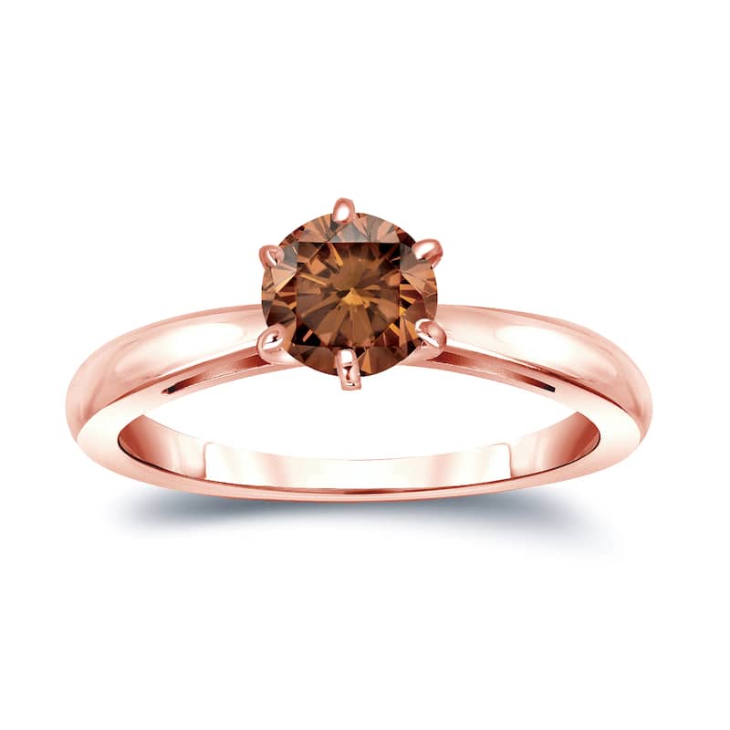 Auriya 14k Gold 3/4ctw Solitaire Brown Diamond Engagement Ring 6-Prong