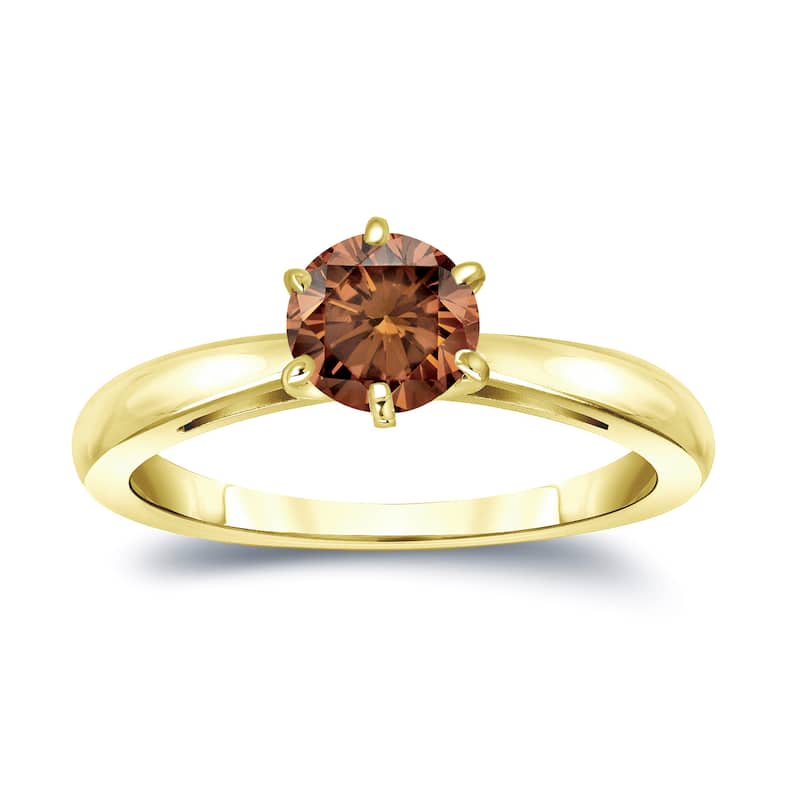 Auriya 14k Gold 3/4ctw Solitaire Brown Diamond Engagement Ring 6-Prong