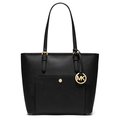 Michael Kors Jet Set Black Leather Medium Top-zip Snap-pocket Tote Bag