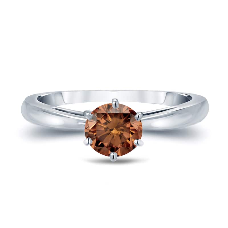 Auriya 1ctw 6 Prong Round Solitaire Brown Diamond Ring 14k Gold
