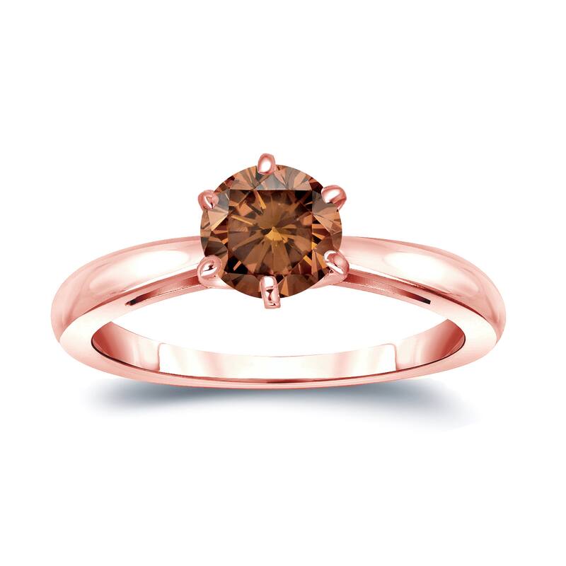 Auriya 1ctw 6 Prong Round Solitaire Brown Diamond Ring 14k Gold