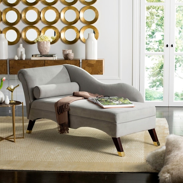 Safavieh Mid-Century Modern Caiden Velvet Grey Chaise with Pillow - 63" x 27.5" x 30"
