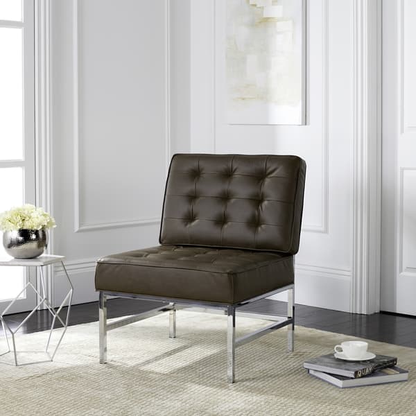 slide 2 of 10, SAFAVIEH Mid-Century Modern Ansel Leather Antique Taupe Club Chair - 28" W x 30" D x 36" H