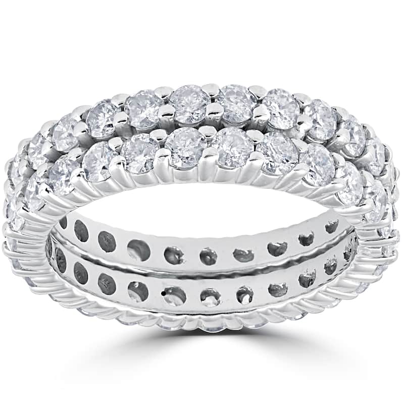 14k White Gold 3ct Diamond Eternity Double Row Womens Wedding Ring - 4.5