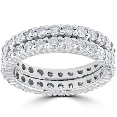 14k White Gold 3ct Diamond Eternity Double Row Womens Wedding Ring
