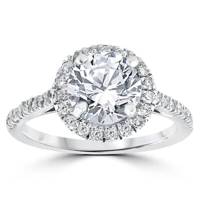 14k White Gold 2 1/3 ct Round Round Diamond Clarity Enhanced Halo Engagement Ring - White H-I - White H-I