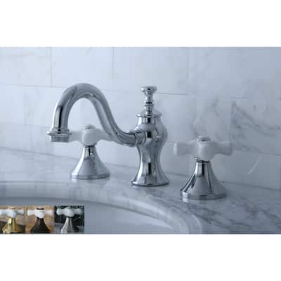 Kingston Brass Victorian Porcelain Cross Widespread Bathroom Faucet
