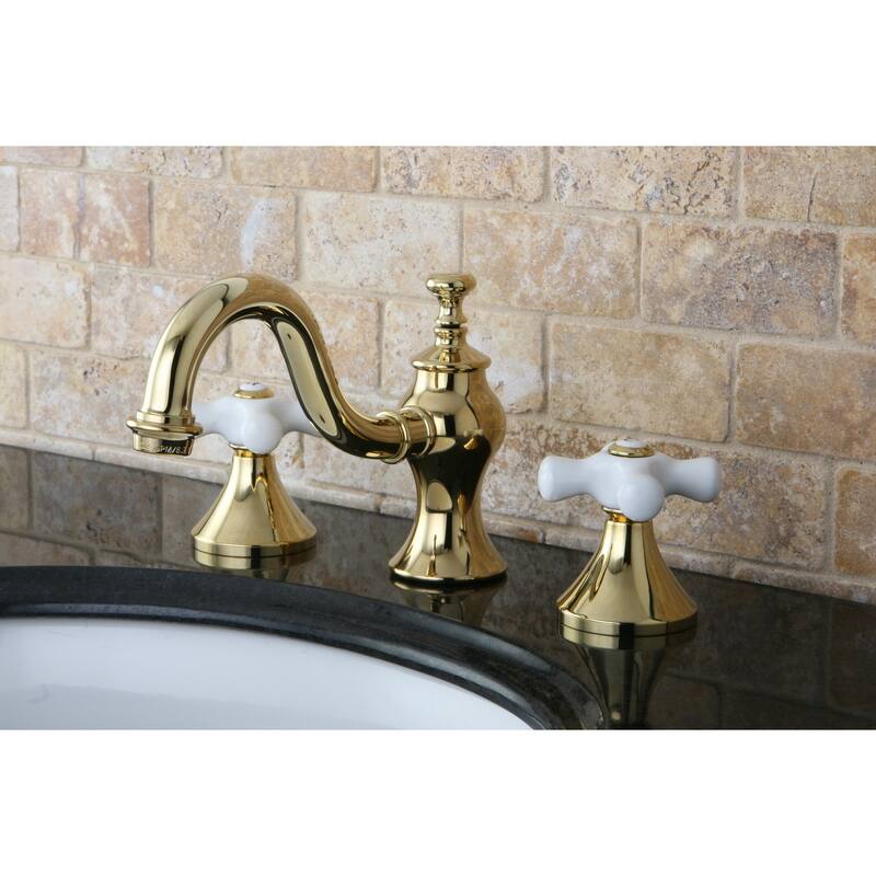 Kingston Brass Victorian Porcelain Cross Widespread Bathroom Faucet