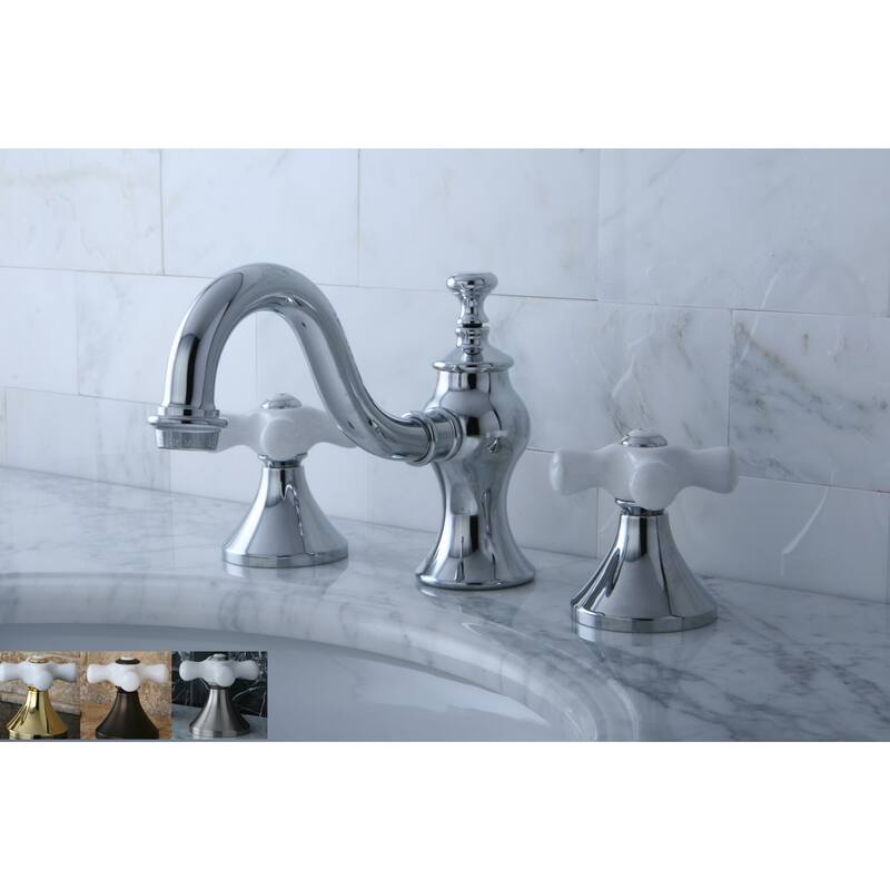 Kingston Brass Victorian Porcelain Cross Widespread Bathroom Faucet - Polished chrome
