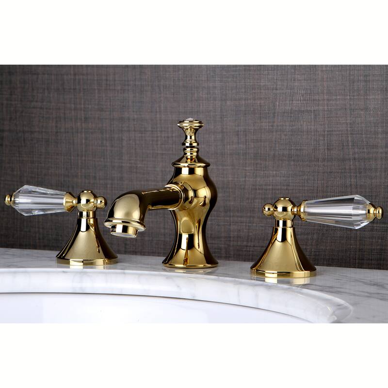 Kingston Brass Crystal Widespread Bathroom Faucet - Polished brass
