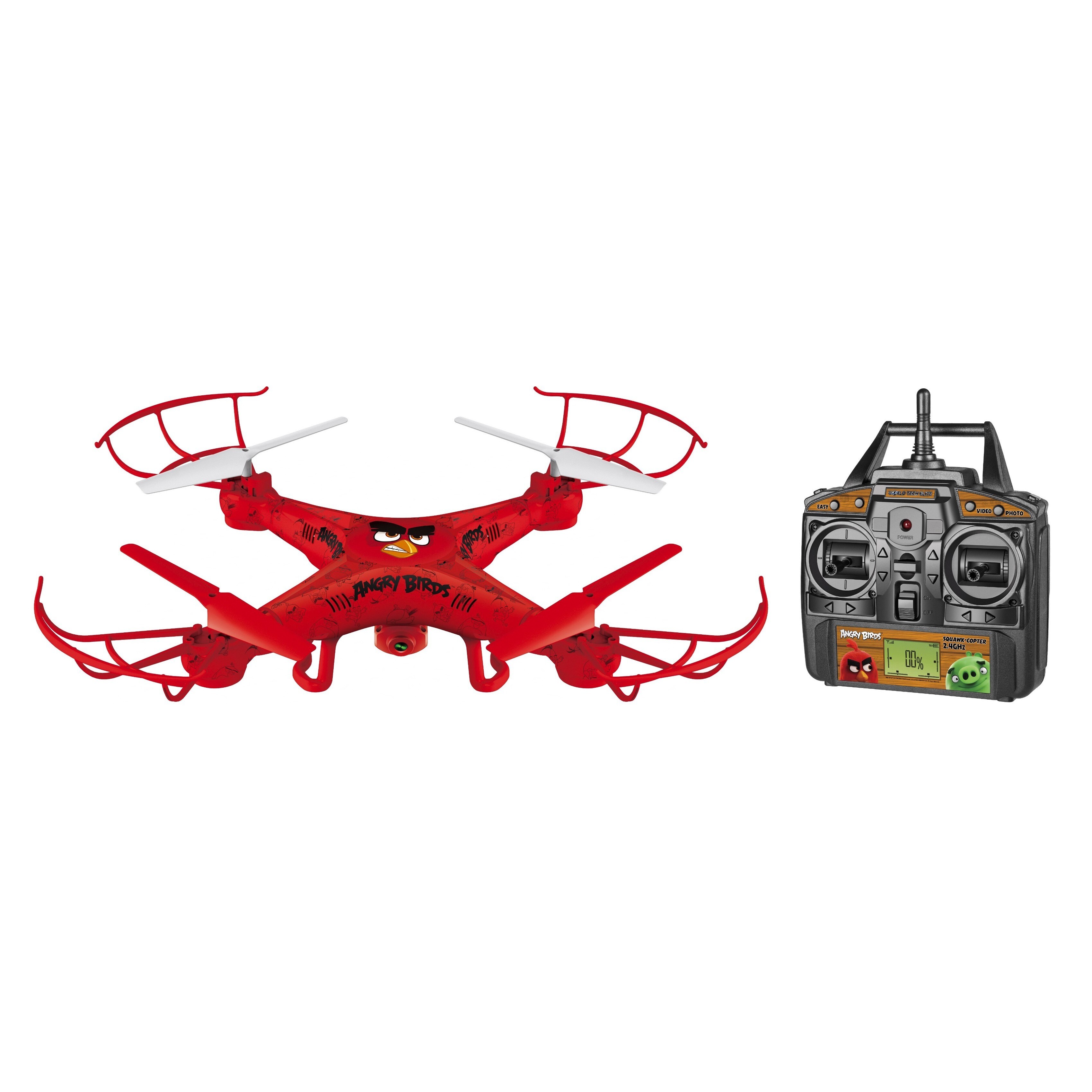 red drone with camera