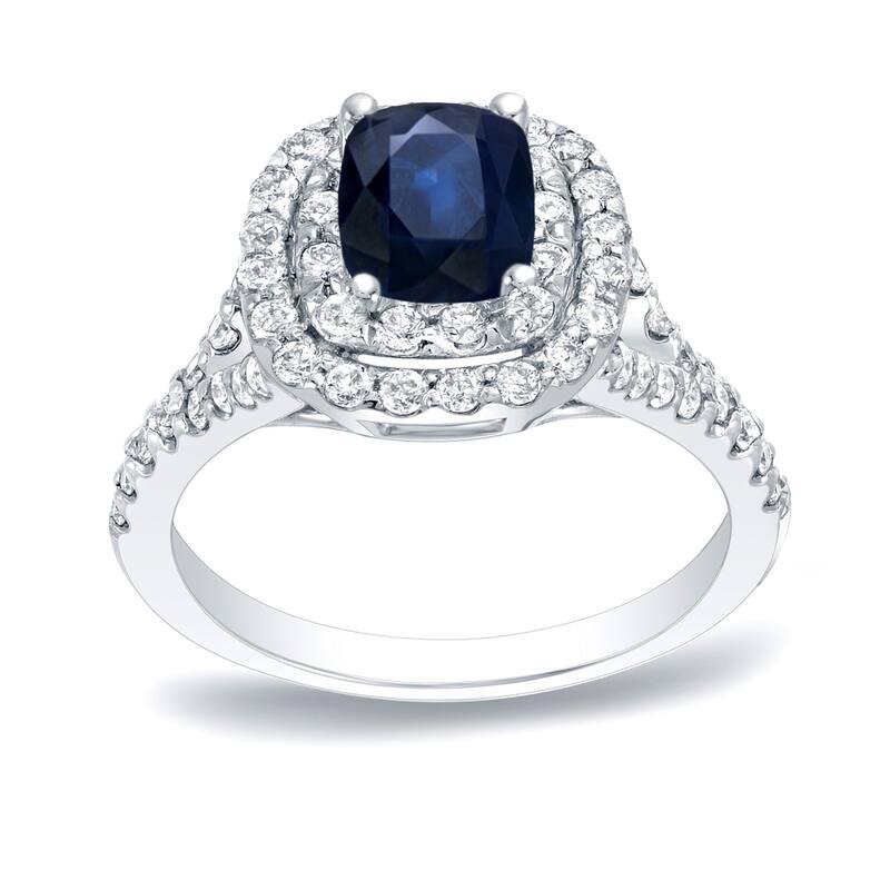 Auriya Platinum 1/2ct Blue Sapphire and 3/4ct Halo Diamond Engagement Ring (H-I, SI1-SI2)