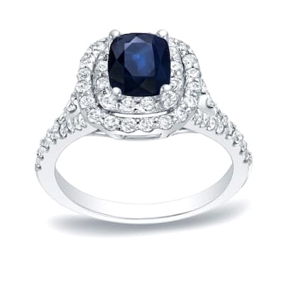 Auriya Platinum 1/2ct Blue Sapphire and 3/4ct Halo Diamond Engagement Ring (H-I, SI1-SI2)