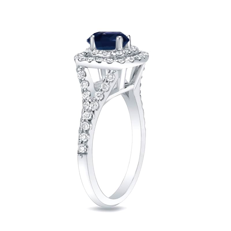 Auriya Platinum 1/2ct Blue Sapphire and 3/4ct Halo Diamond Engagement Ring (H-I, SI1-SI2)