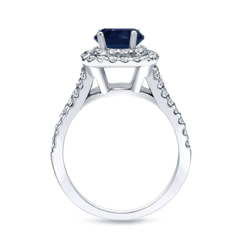 Auriya Platinum 1/2ct Blue Sapphire and 3/4ct Halo Diamond Engagement Ring (H-I, SI1-SI2)