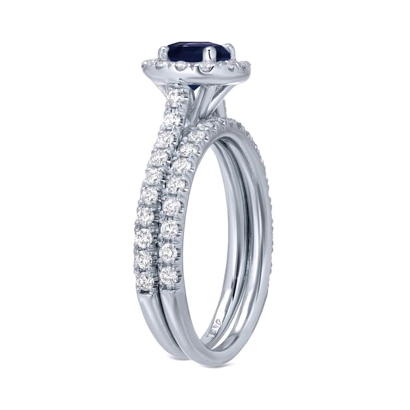 Auriya Platinum 2/5ct Blue Sapphire and 3/5ctw Halo Diamond Engagement Ring Set