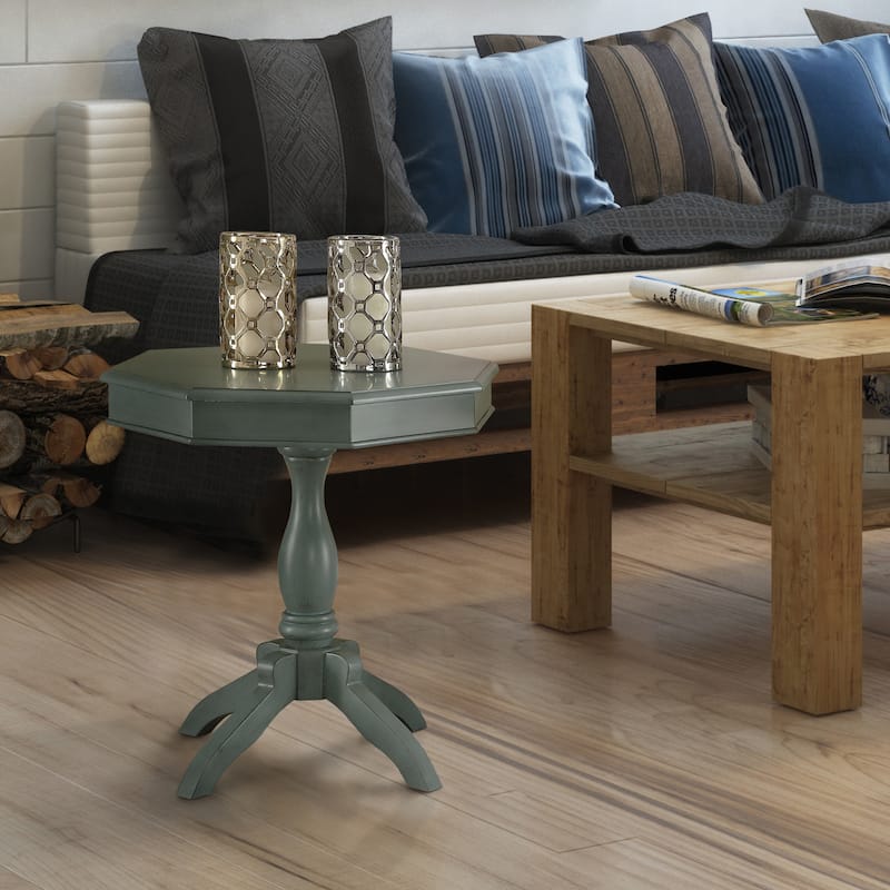 Bern Traditional 24-inch Solid Wood Octagon Side Table by Furniture of America - Antique Teal