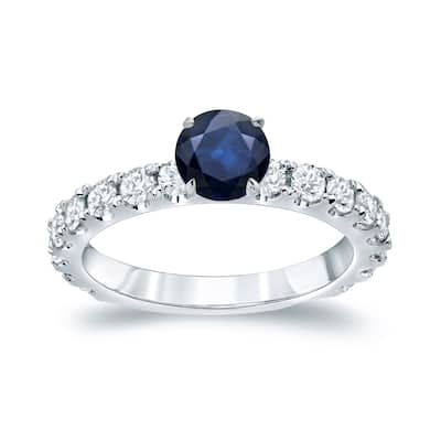 Auriya Classic 3/4ct Blue Sapphire and 1ctw Diamond Engagement Ring Platinum