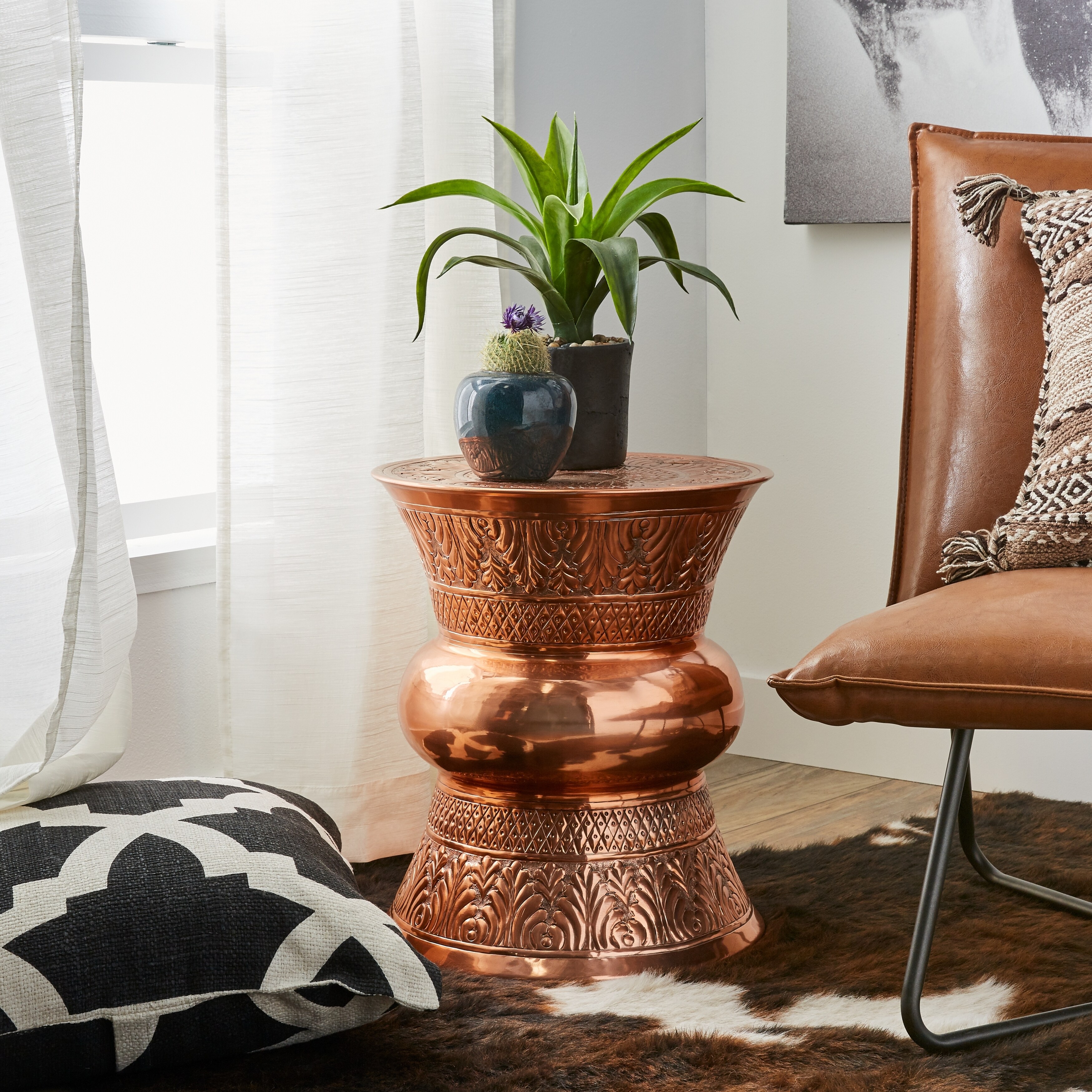 Shop Handmade Hourglass Shape Copper End Table India Overstock 13370447