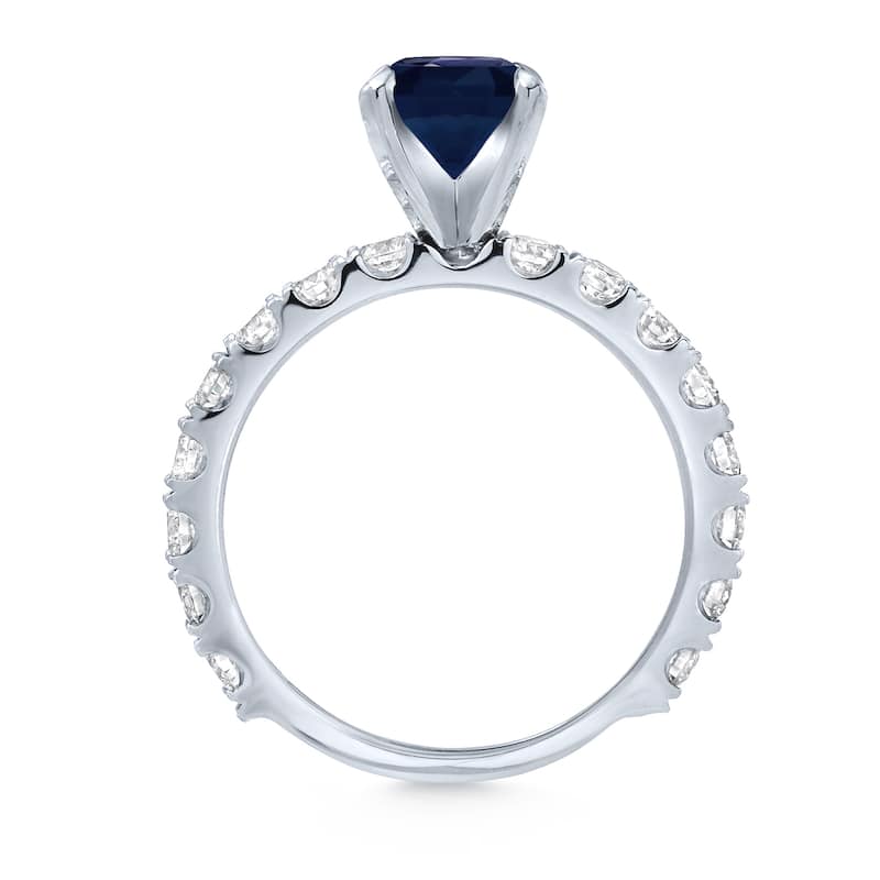 Platinum Round 1 1/2ct Round Sapphire and 1ct TDW Diamond Engagement Ring by Auriya
