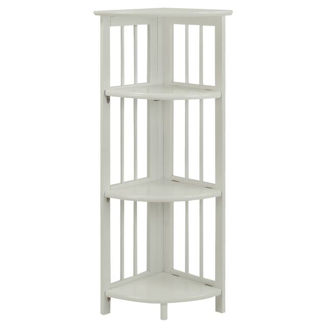 Mission 4-shelf Corner Folding Wood Bookcase - Stained - White