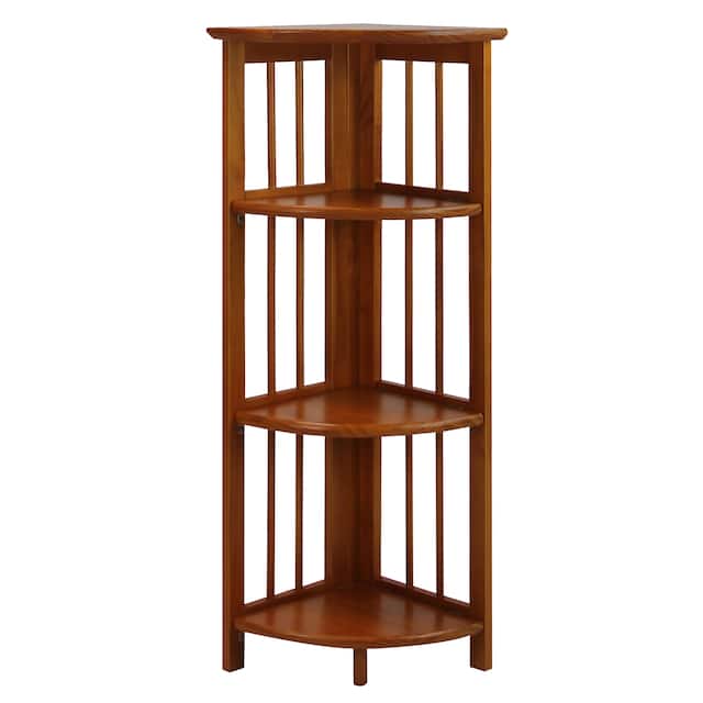 Mission 4-shelf Corner Folding Wood Bookcase - Stained - Honey Oak