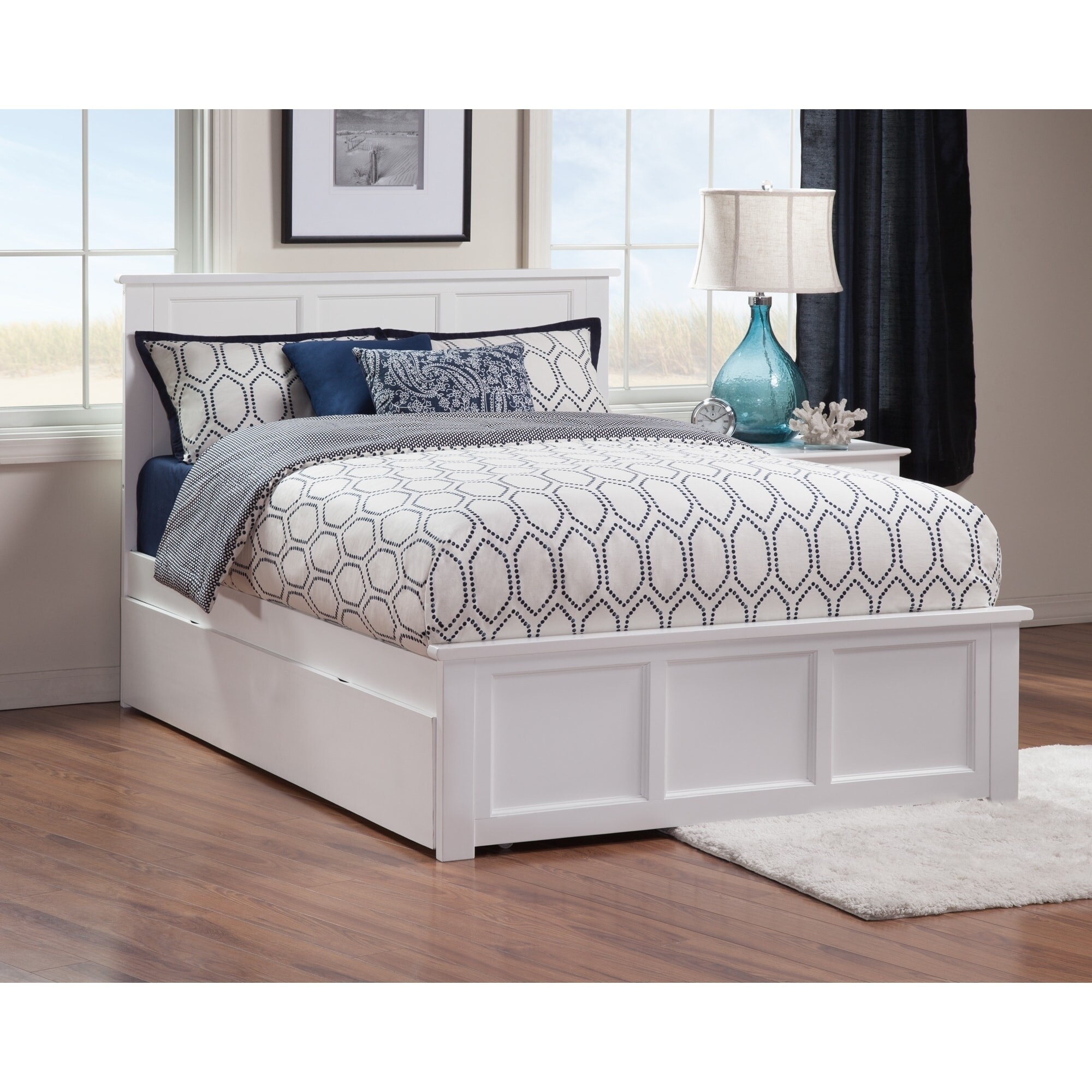 white full bed frame with trundle