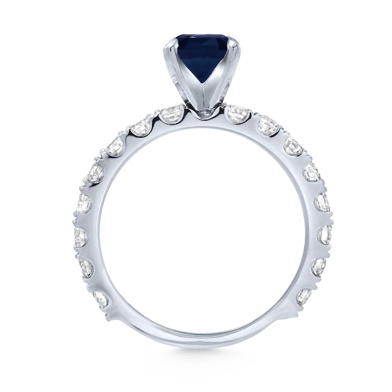 Platinum 1ct Cushion-Cut Blue Sapphire and 1ct TDW Side Stone Diamond Engagement Ring (H-I, SI1-SI2)