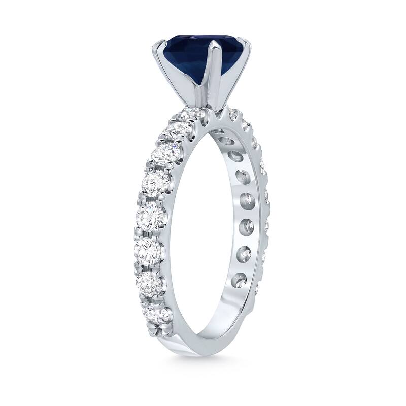 Platinum 1ct Cushion-Cut Blue Sapphire and 1ct TDW Side Stone Diamond Engagement Ring (H-I, SI1-SI2)