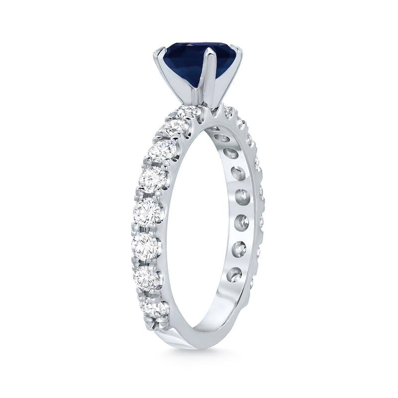 Platinum Round 3/4ct Princess Cut Sapphire and 1ct TDW Diamond Engagement Ring
