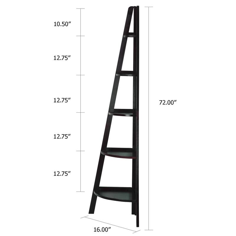 5-Shelf Corner Ladder Espresso Bookcase