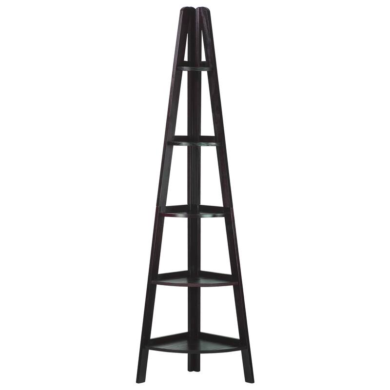 5-Shelf Corner Ladder Espresso Bookcase