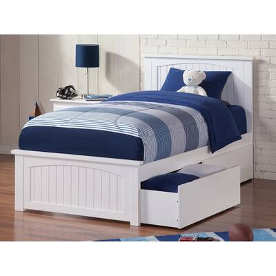 Nantucket Twin XL Platform Bed with Matching Foot Board with 2 Urban Bed Drawers in White