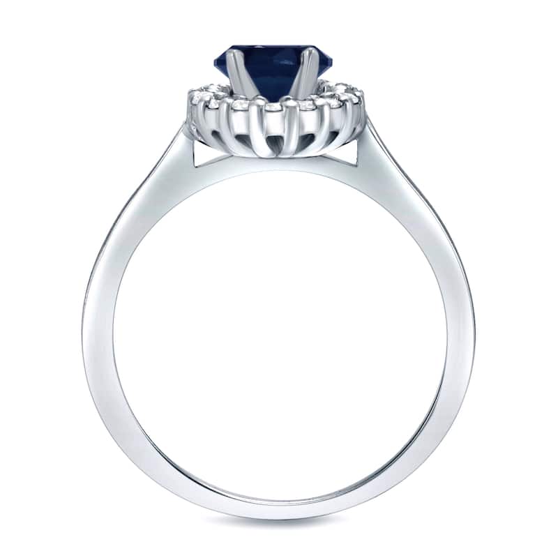Platinum Round 1/2ct Blue Sapphire and 1/4ct Diamond Halo Engagement Ring by Auriya