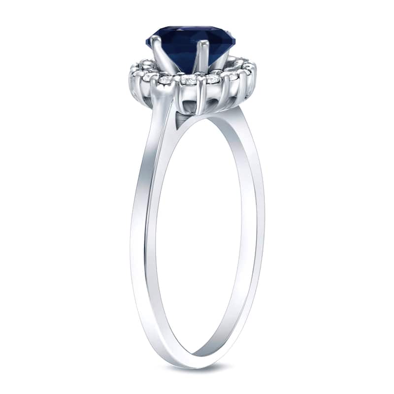 Platinum Round 1/2ct Blue Sapphire and 1/4ct Diamond Halo Engagement Ring by Auriya